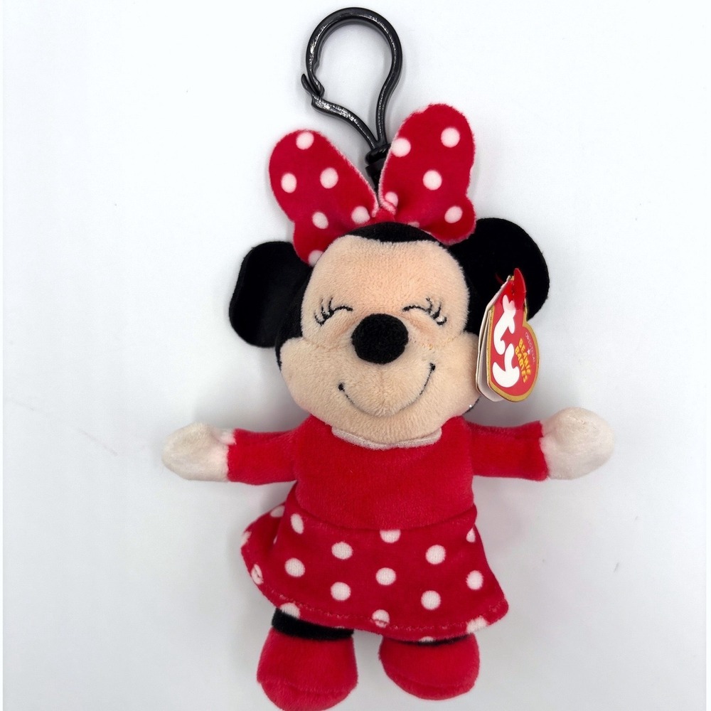 Ty Minnie Mouse Plush Clip 5" Red Polka Dot Disneycore Beanie Babies Keychain